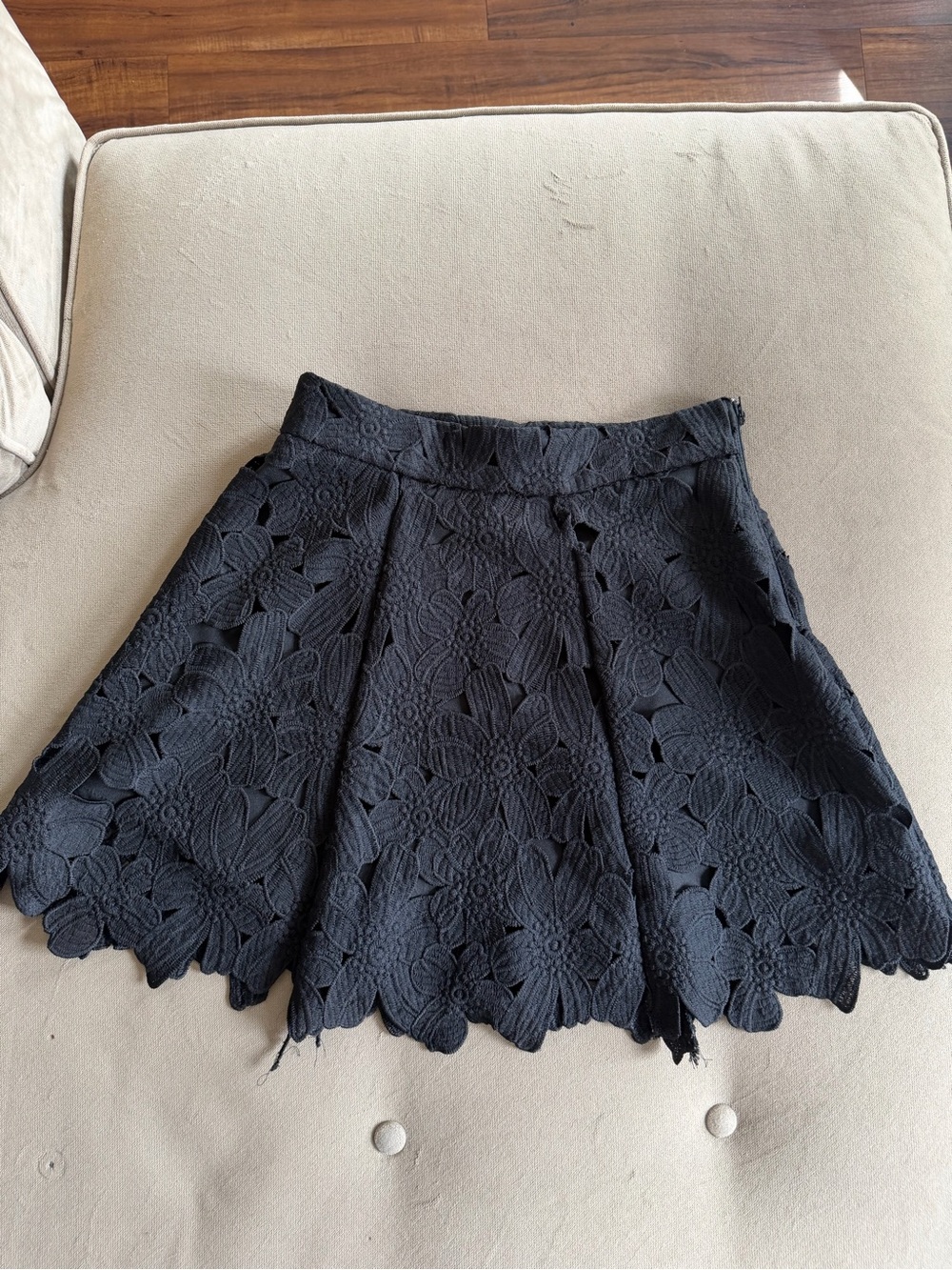 ANGL Black Floral Lace Skater Mini Skirt